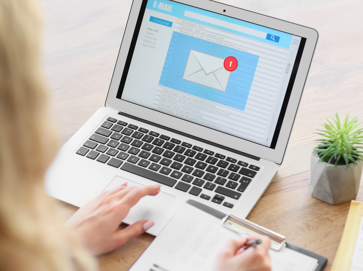 A laptop computer showcasing an email, or a lead being generated.